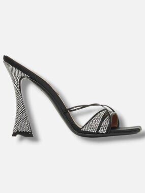 D'Accori Women's Black Lust Leather Satin Slide Heel Sandal Shoe Size EU:36 US:6